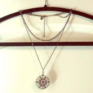 Amethyst Fashion Necklace 3 chains in 1. Metal